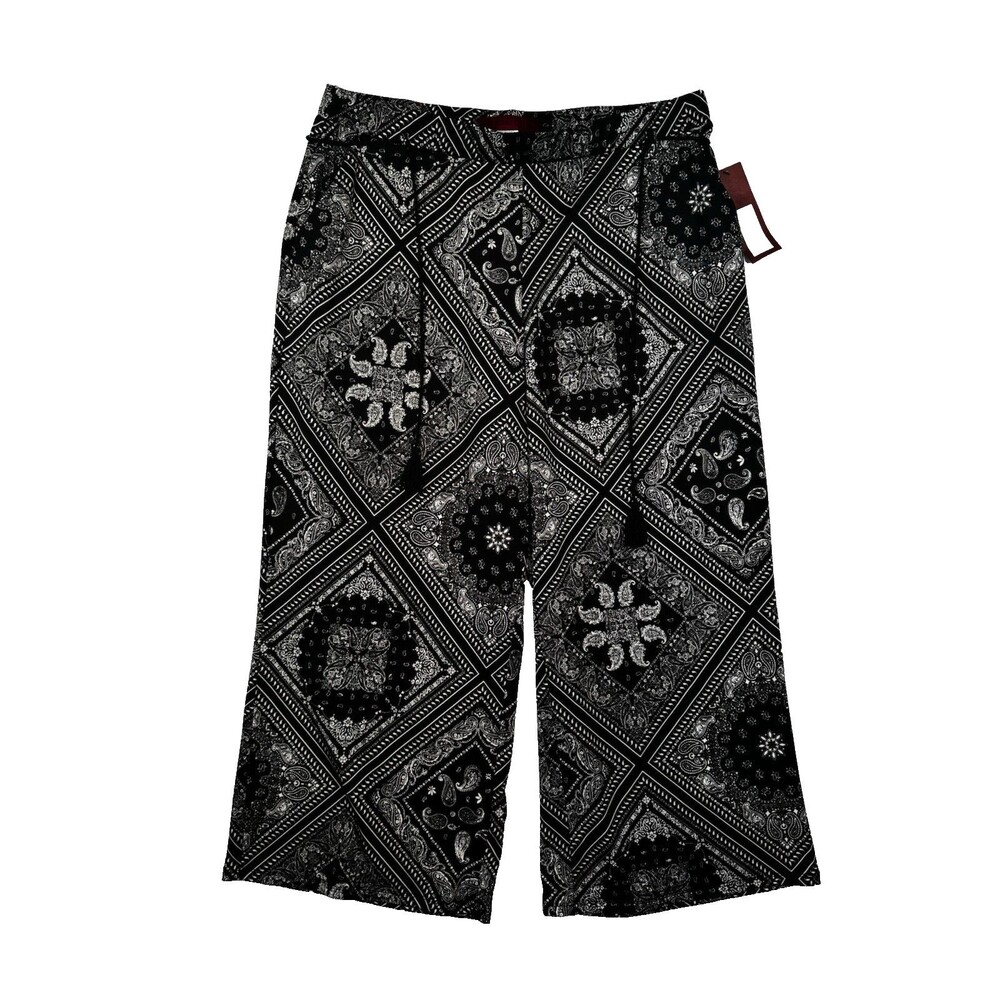 Love Scarlett Paisley Patchwork Pants Woman's 1X Flowy Elastic Waist Black White